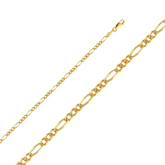 14K Yellow 3.1mm Figaro 3+1 Pave Chain - 24"